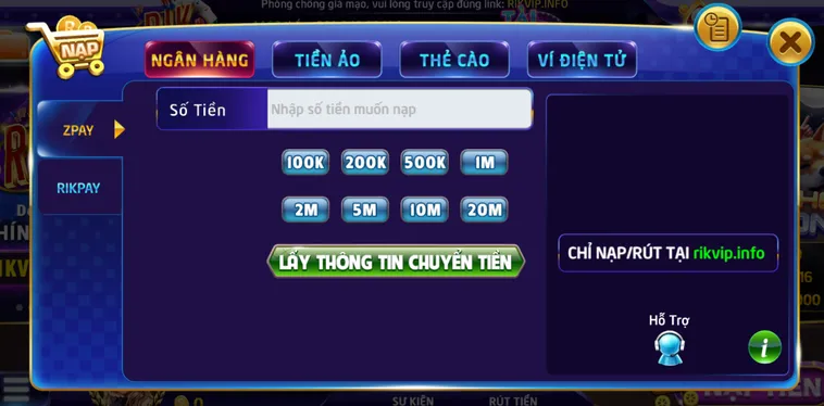 Hướng Dẫn Quy Trình Nạp Tiền Qua Tài Khoản Ngân Hàng Vào RikVip Tự Động Kích Hoạt Vốn Cược Siêu Tốc