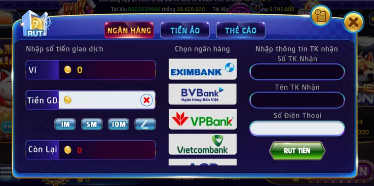 Hướng dẫn rút tiền qua tài khoản ngân hàng tại Rikvip.